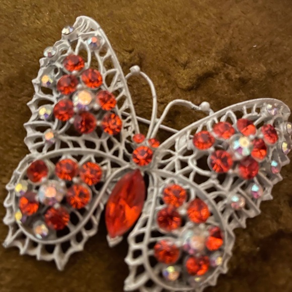 unmarked Jewelry - Vintage orange & AB Gem Butterfly Brooch